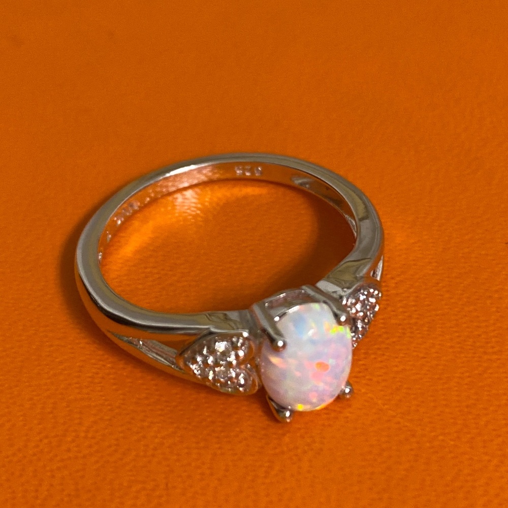 Sterling, opal & cz ring